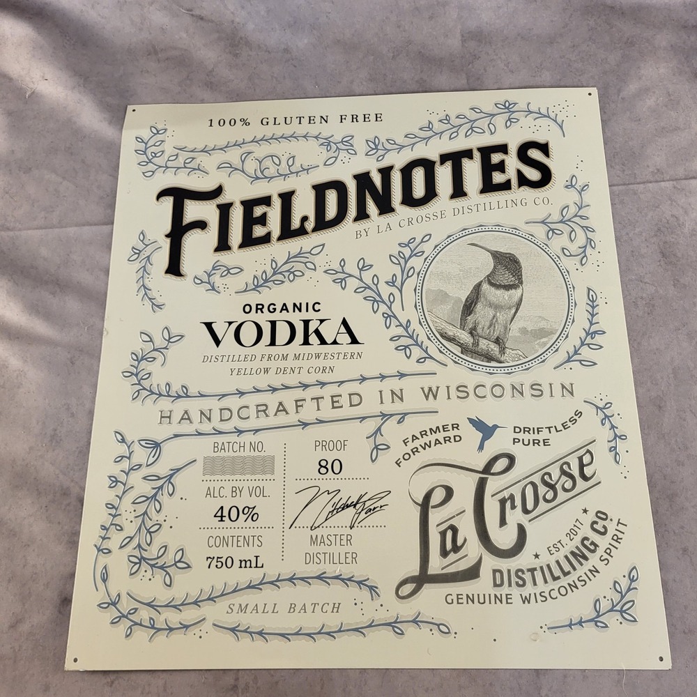 La Crosse Distilling Co. Organic Vodka Fieldnotes Tin Sign 16x18